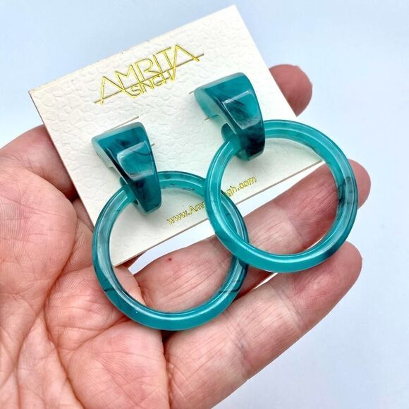 Amrita Singh Blue Marble Drop Resin Earrings Retired - Picture 2 of 4